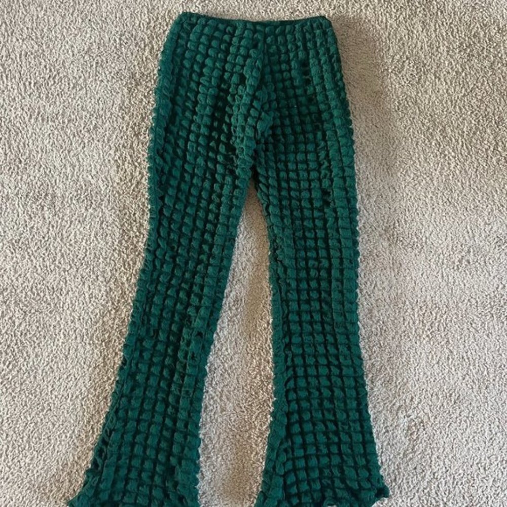 Shein Green High Waisted Puff Flare Pants Size M